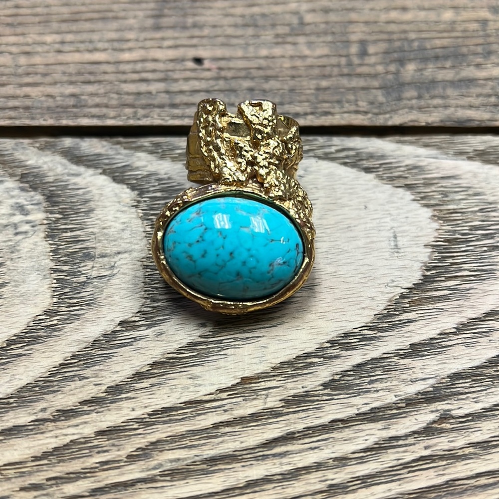YSL Saint Laurent costume ring jewelry. Turquoise and gold!